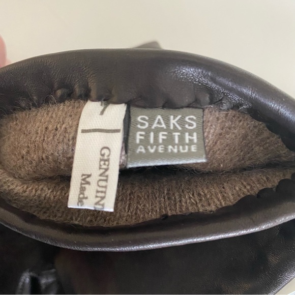 Sak’s Fifth Avenue Brown Cashmere Lined Leather Gloves - Picture 2 of 5